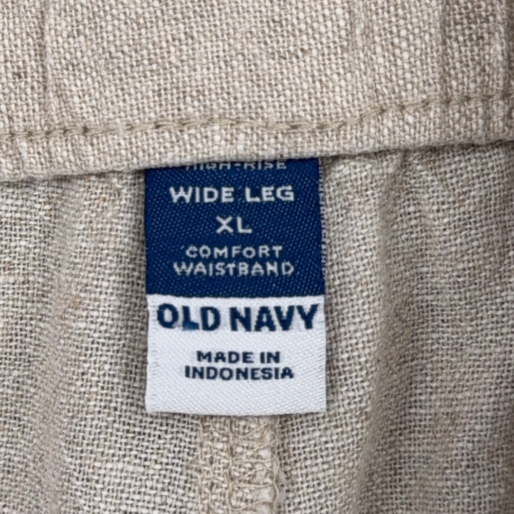 Old Navy Womens XL Beige Linen Blend High Rise Wide Leg Comfort Waist Pants - Picture 3 of 7